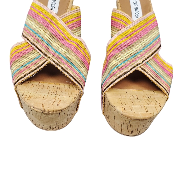 Steve Madden Womens Pride Colorful Stripe Cork Wedge Sandals Size 8.5 - Picture 5 of 11
